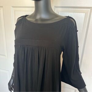 NWT BCBGMAXAZRIA Flare sleeve button black relaxed dress Size L